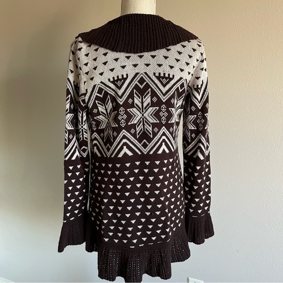 Style & co Brown and White Women's cardigan sweater open weave Ruffle front S - Picture 4 of 7